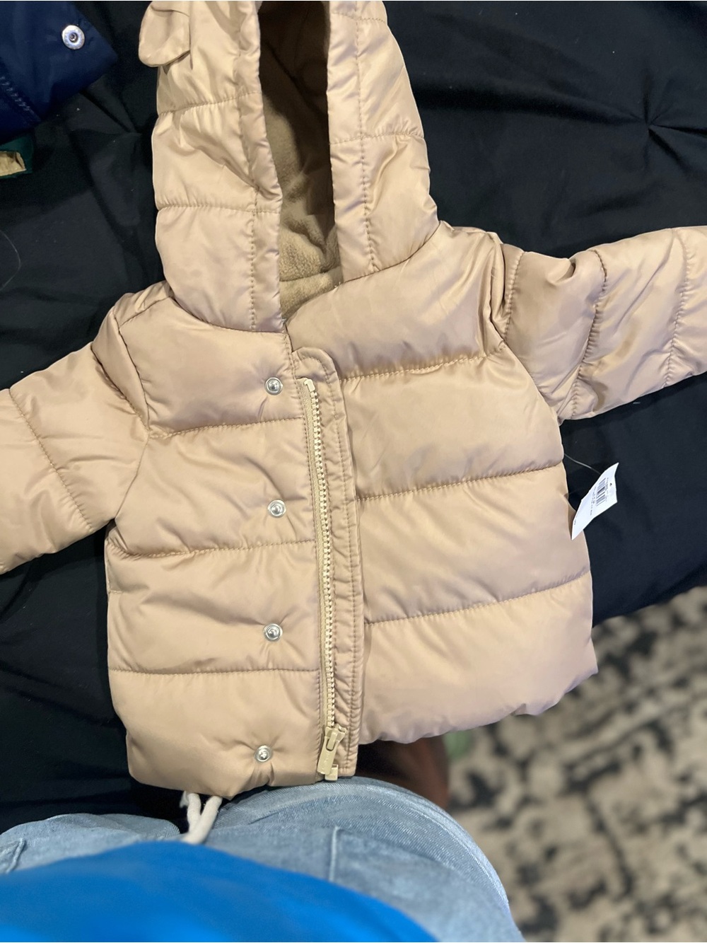 Old Navy Beige/Tan Puffer Jacket with Hood - Kids
